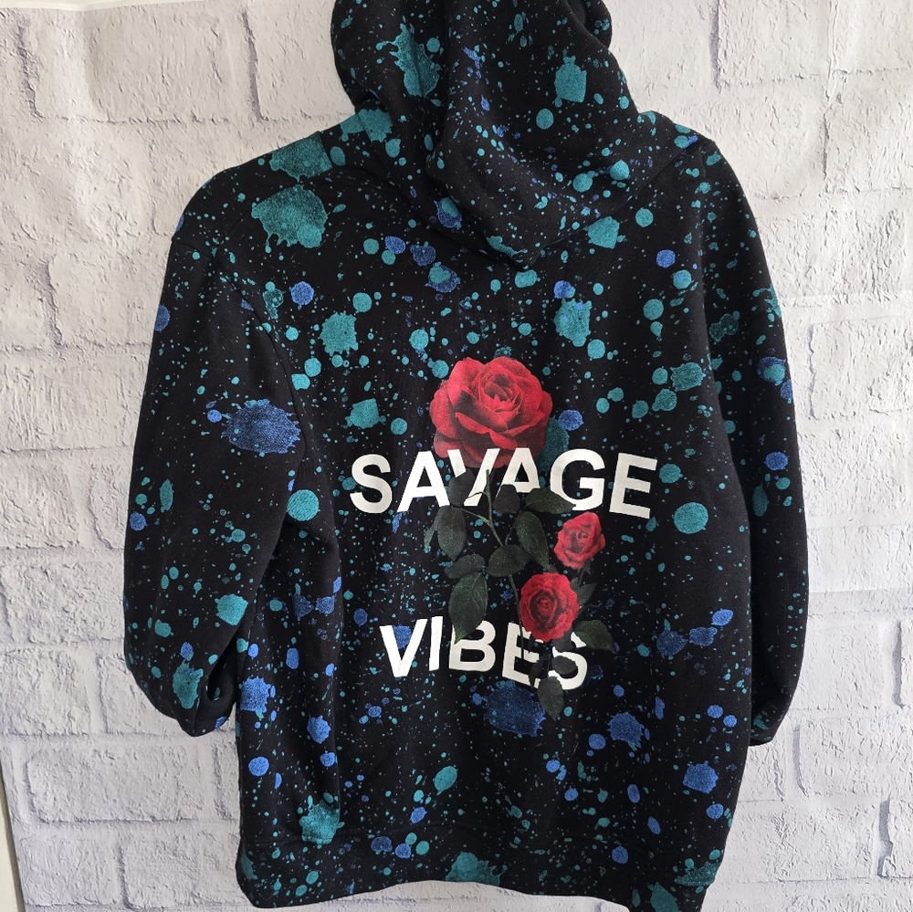 Upstanders Limited Edition Savage Vibes Rose Paint Splatter Streetwear Hoodie S - Picture 5 of 12